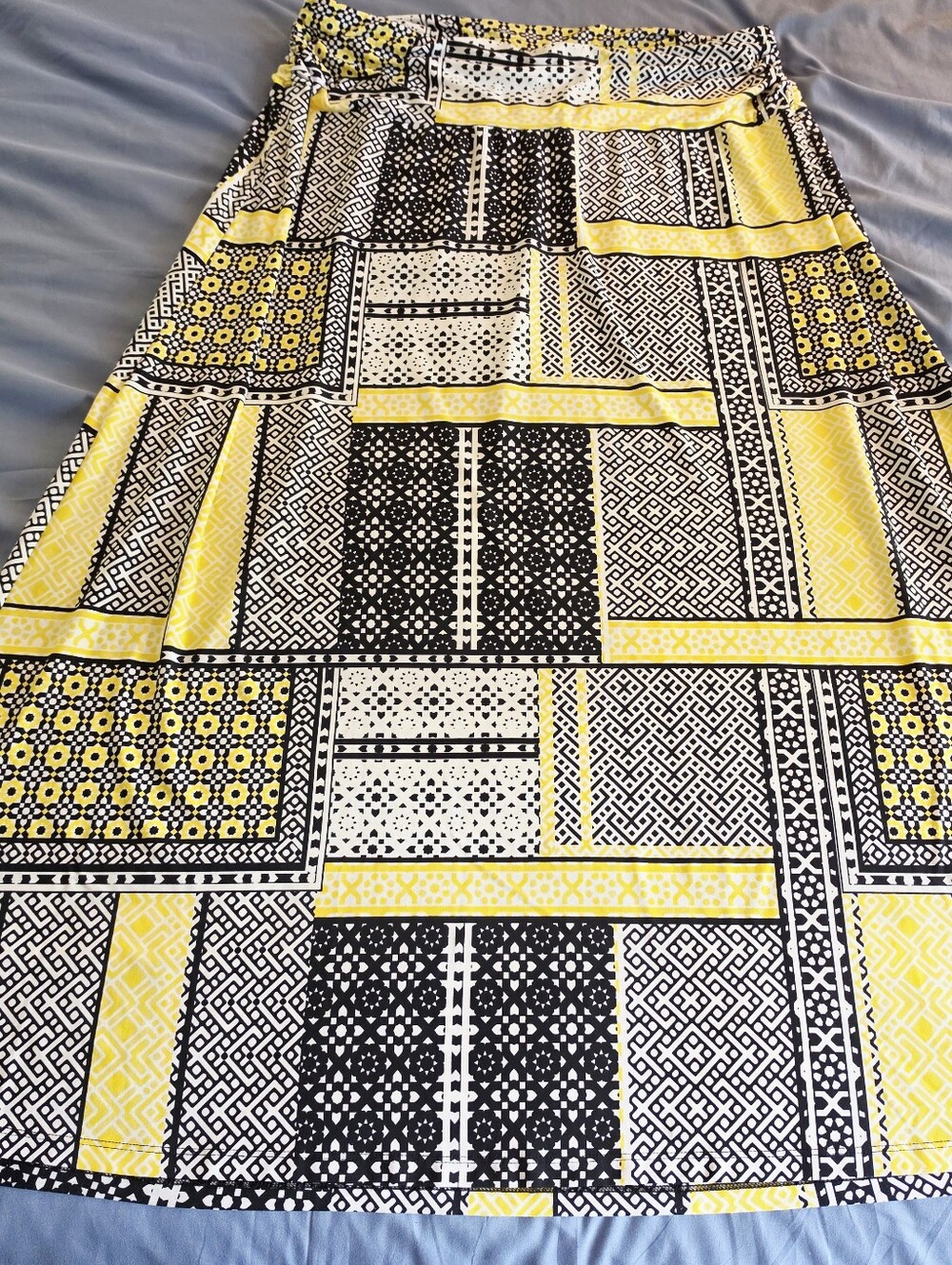Cato Maxi Skirt Yellow Black White Geometric Block Print Pattern Stretch 18/20W